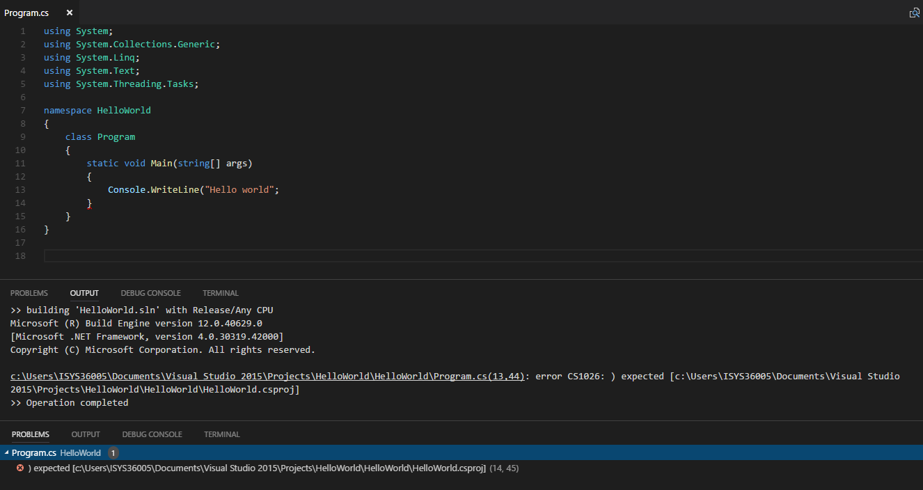 Problem and output after build