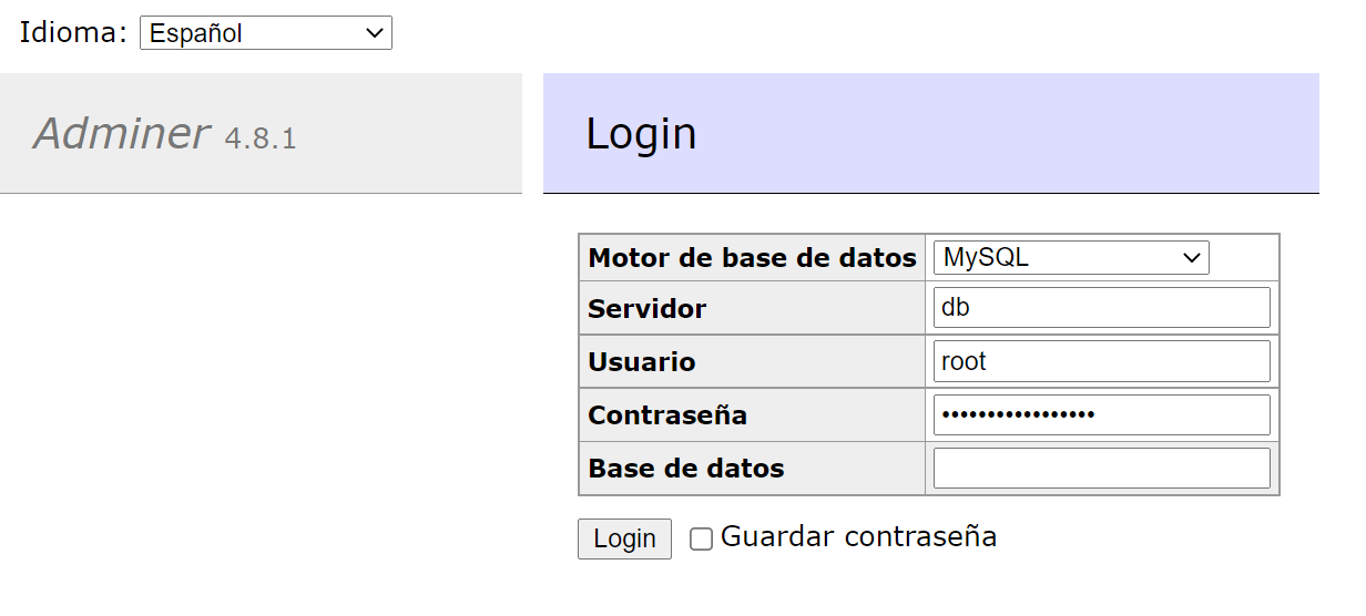 login to adminer