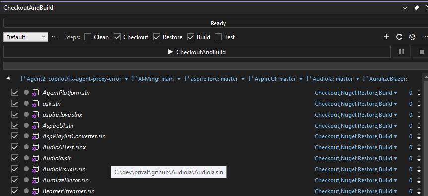 CheckoutAndBuild main window