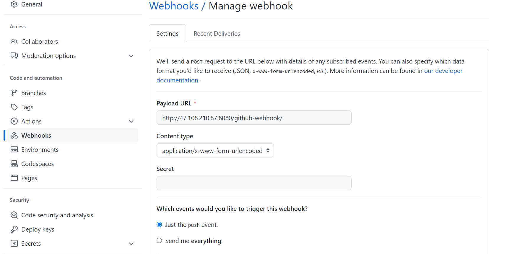 github_webhook配置