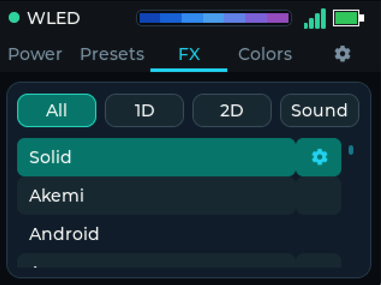 Effects screen