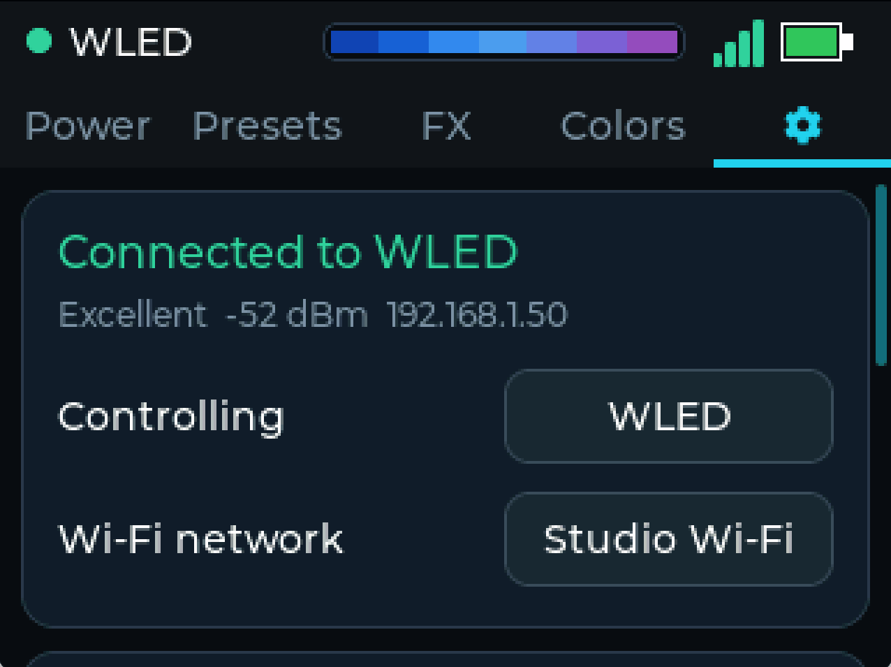 Settings screen