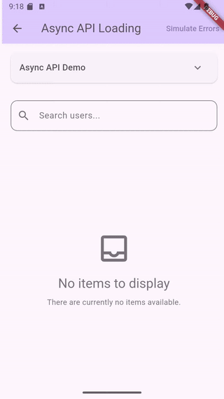 Async loading with pagination and search