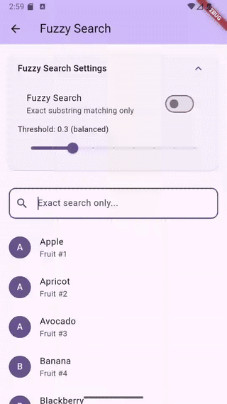 Fuzzy search with typo tolerance and character highlighting