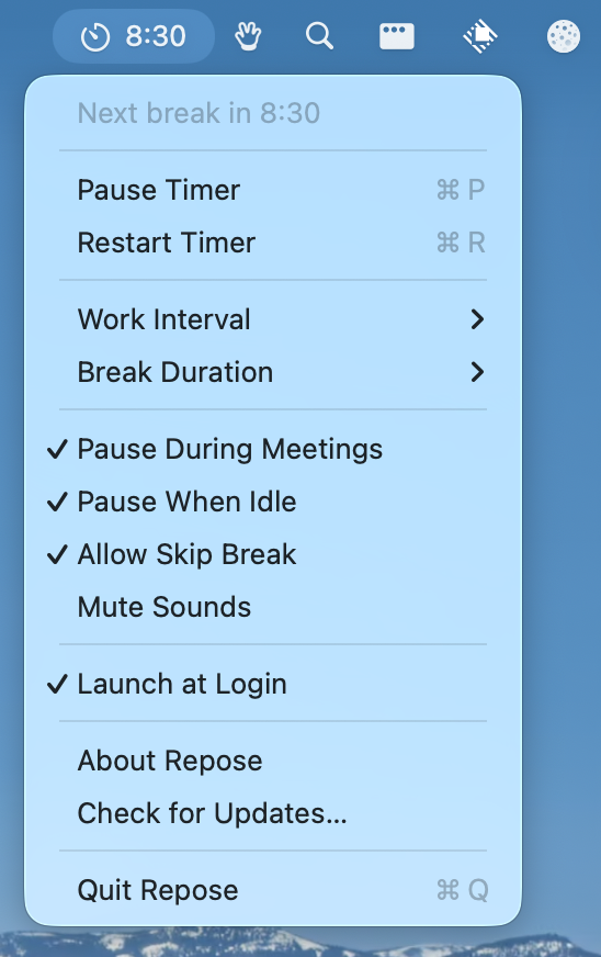 Repose menu