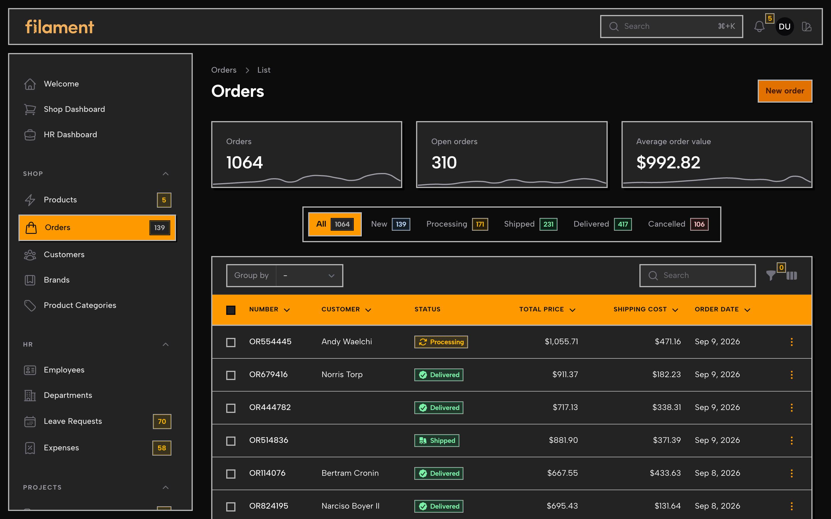 Brutal, dark mode, a table view