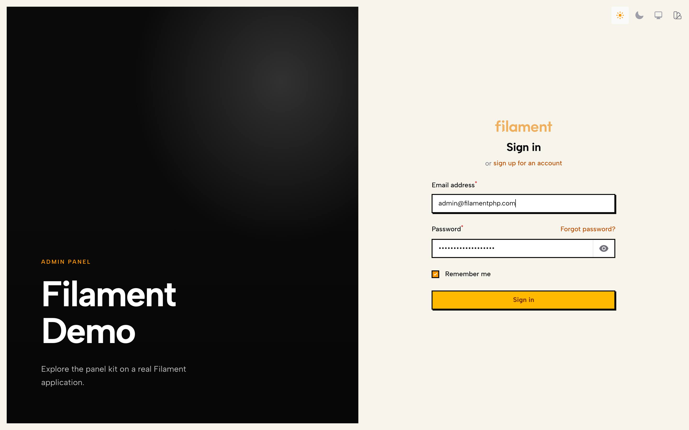 Brutal, light mode, the sign-in screen