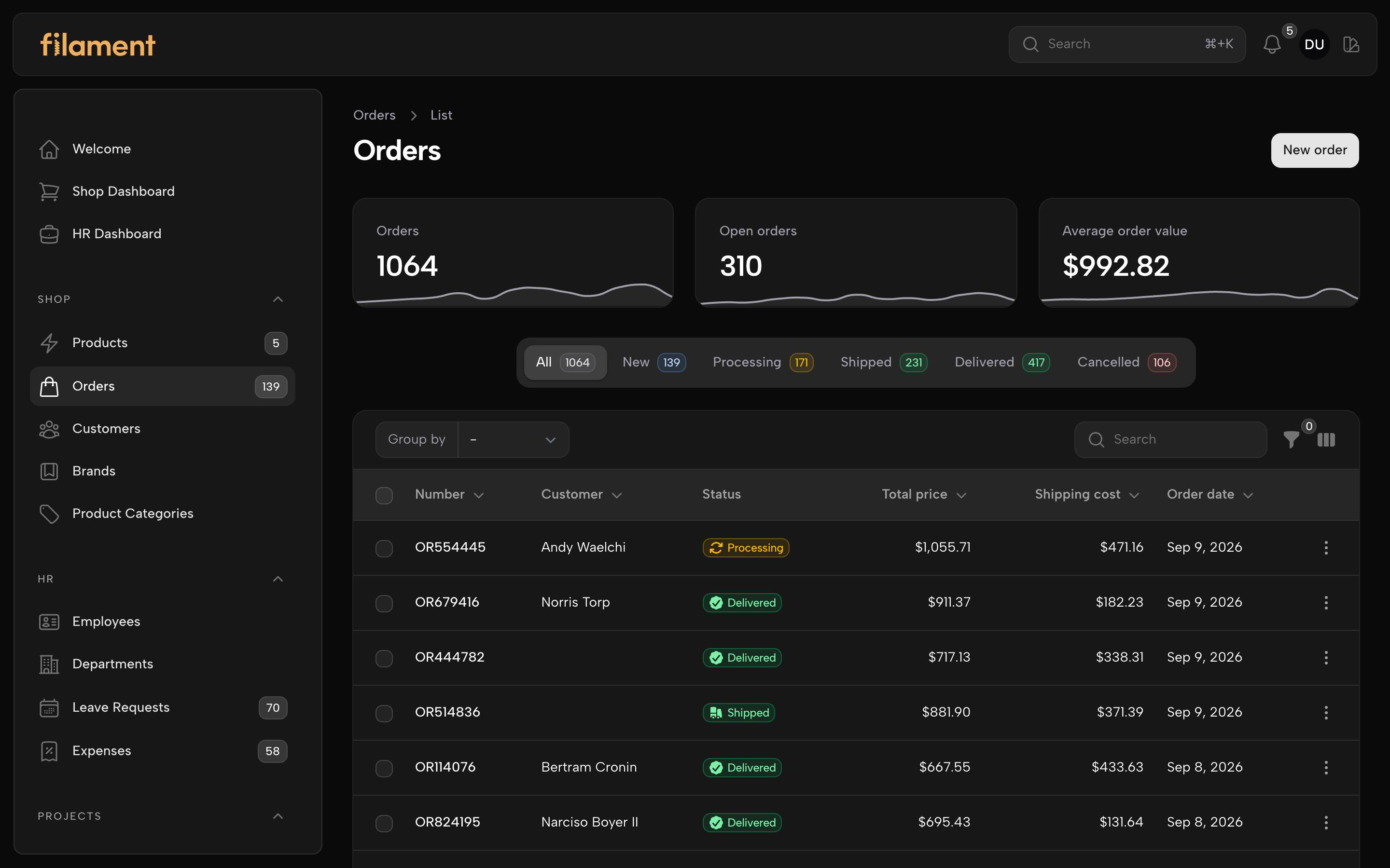 Quartz, dark mode, a table view