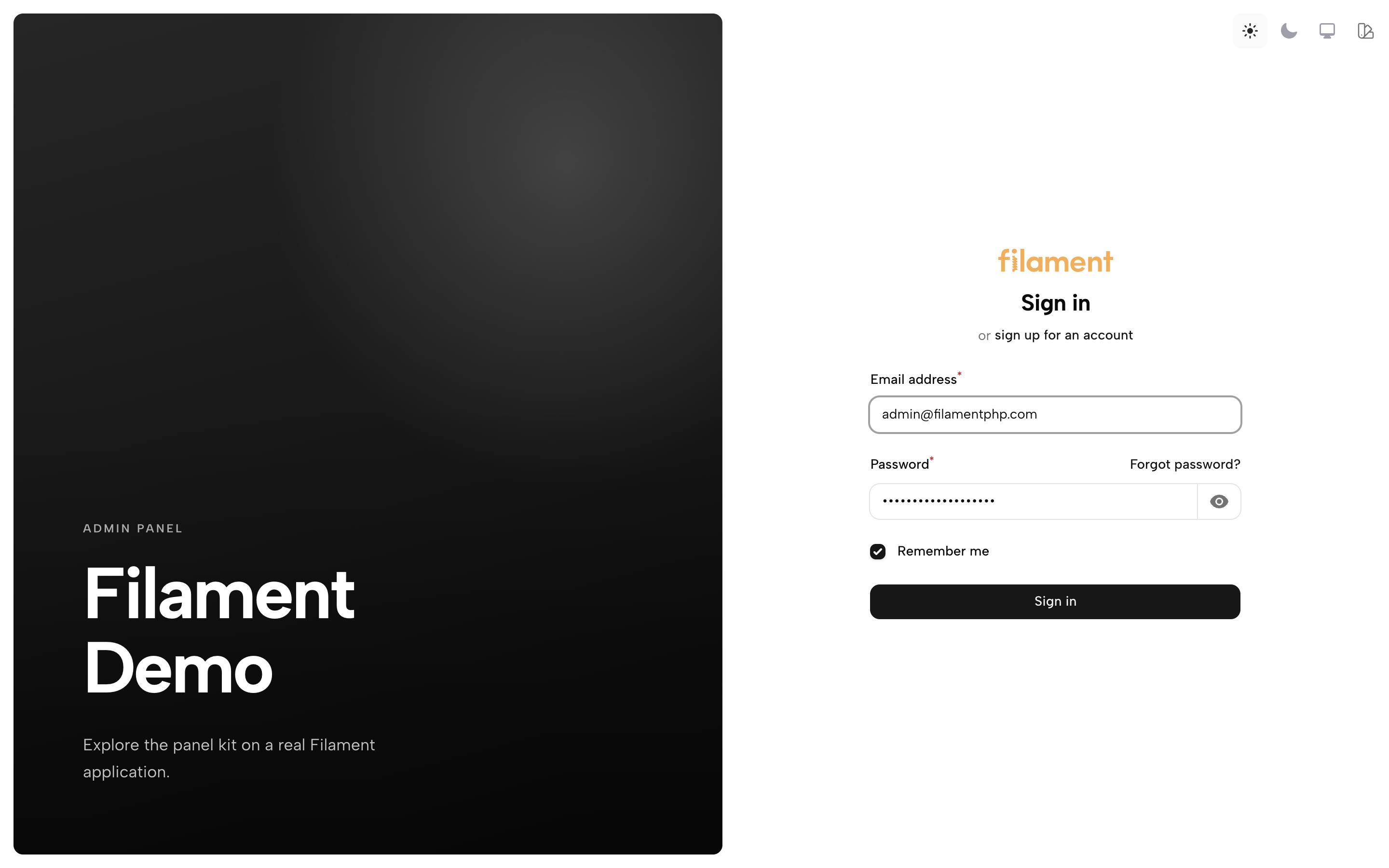 Quartz, light mode, the sign-in screen