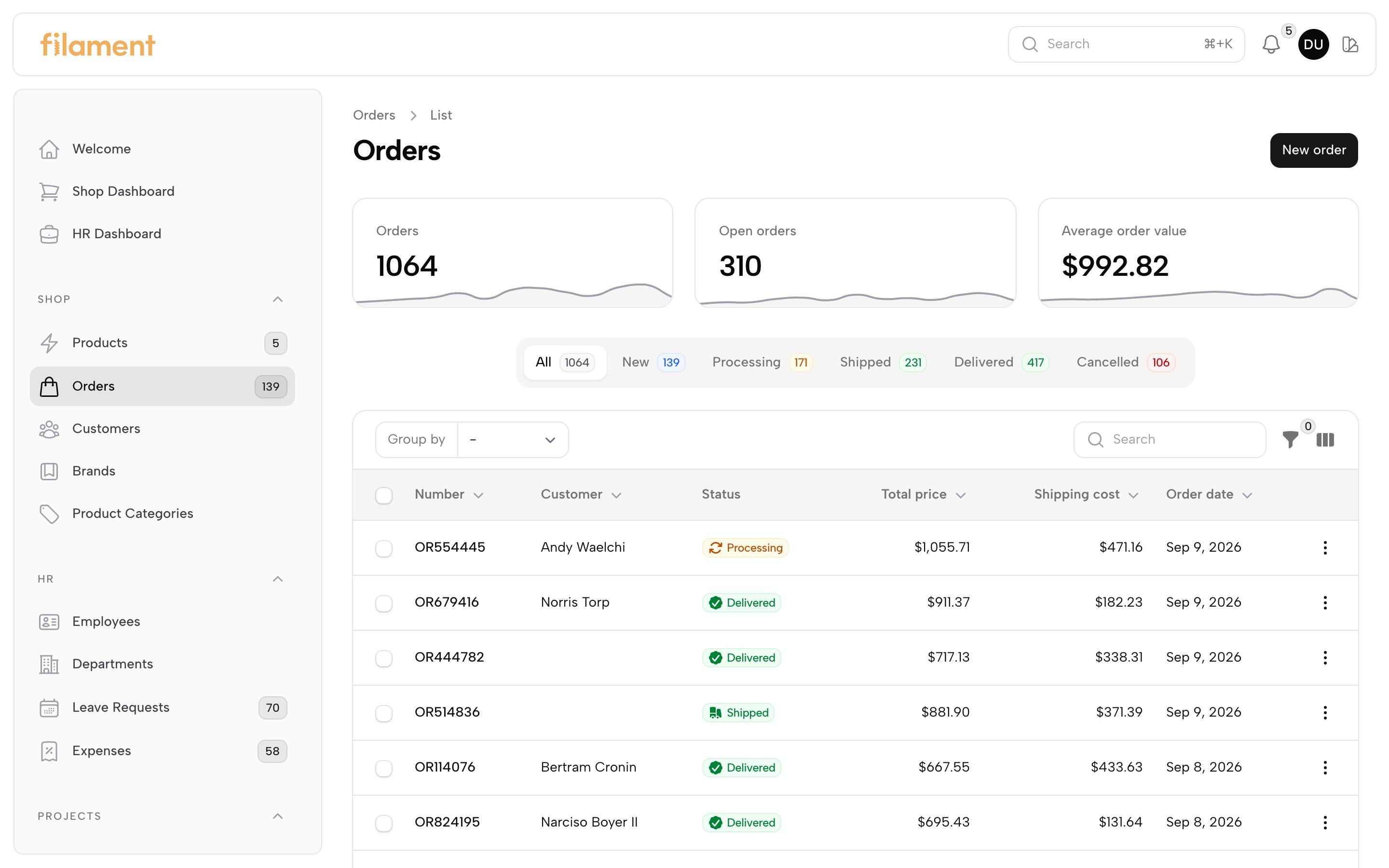 Quartz, light mode, a table view