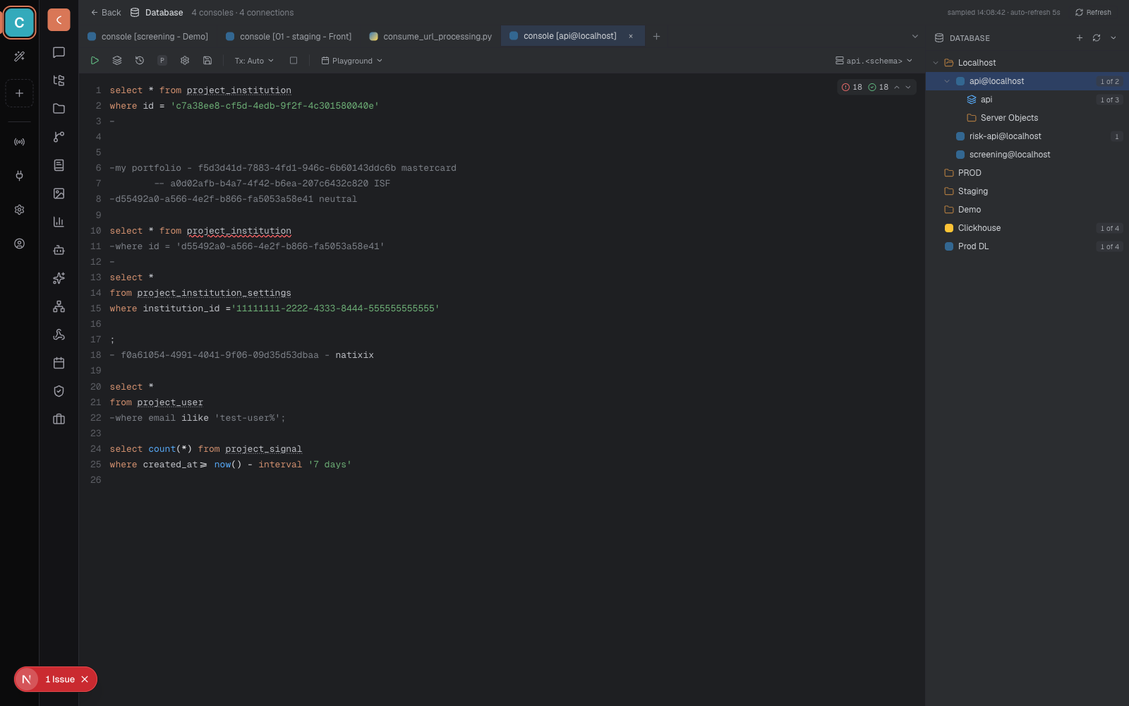 DataGrip-style SQL console