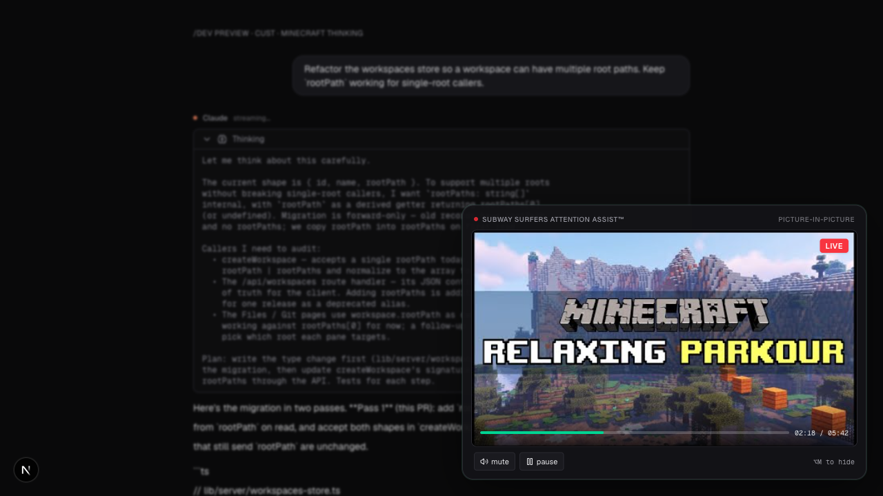 Minecraft parkour next to the thinking block