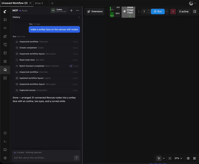 ComfyUI FL-MCP built-in chat editing a workflow