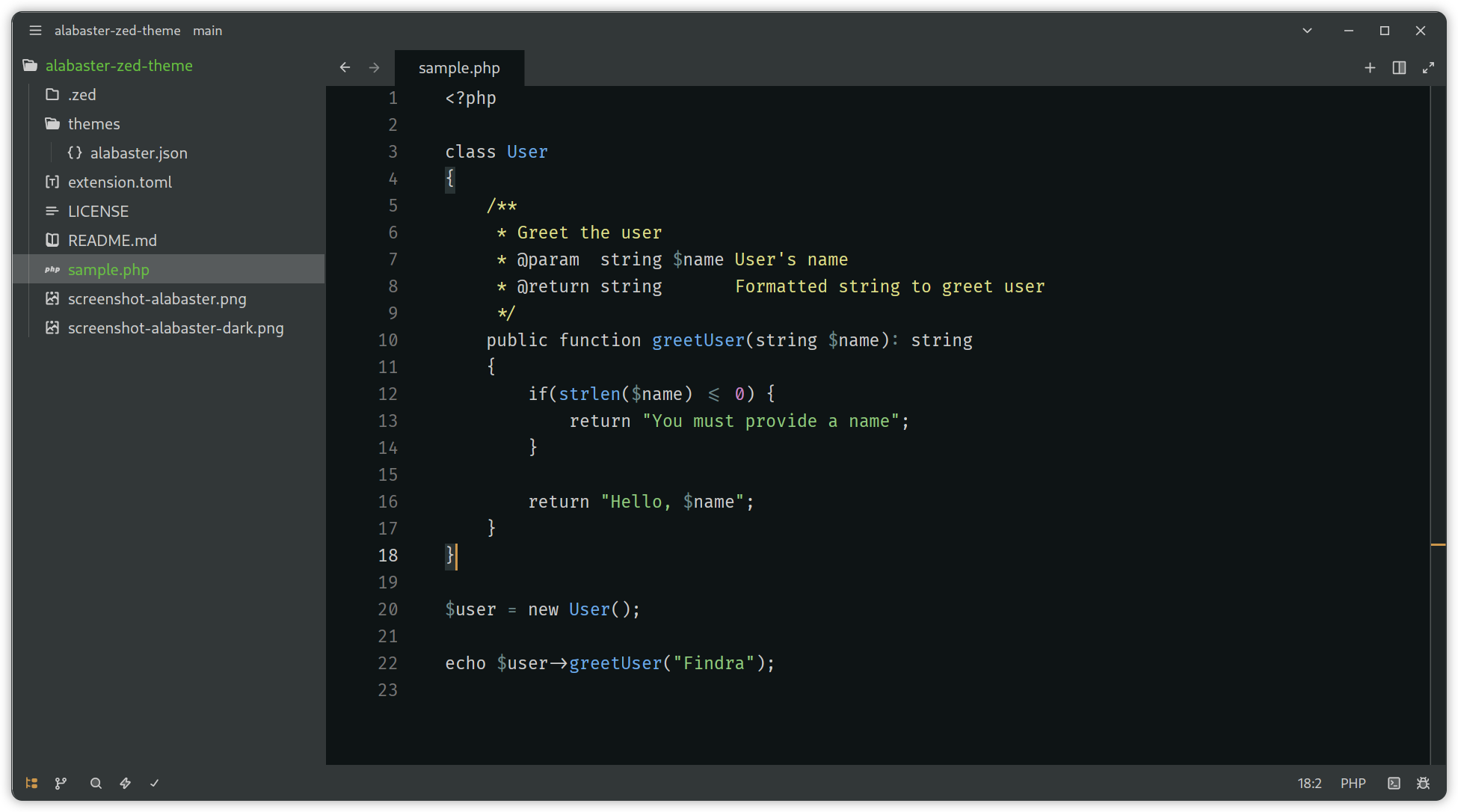 screenshot of Zed using Alabaster Dark theme