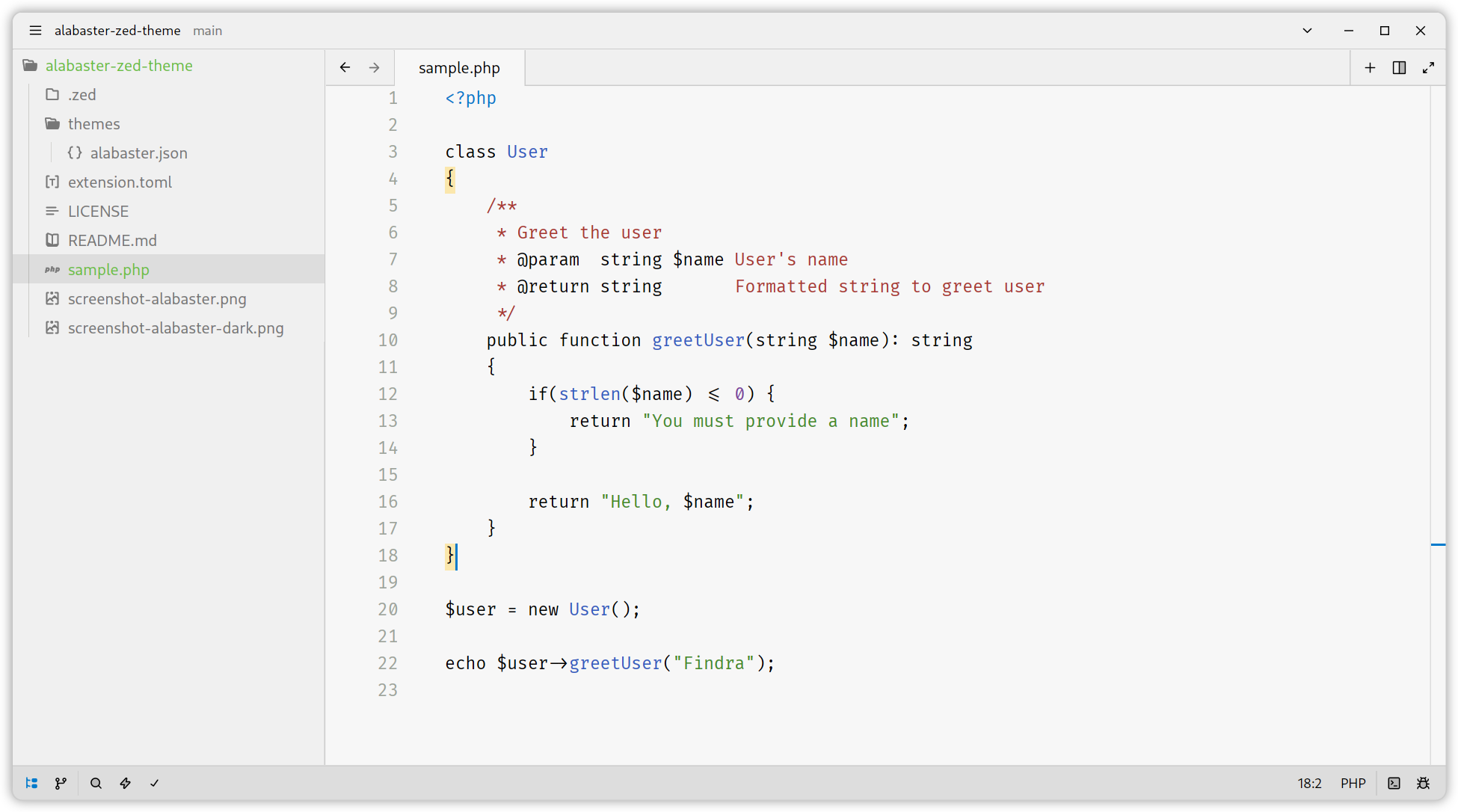 screenshot of Zed using Alabaster theme