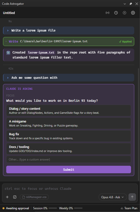 Interactive question card with clickable options