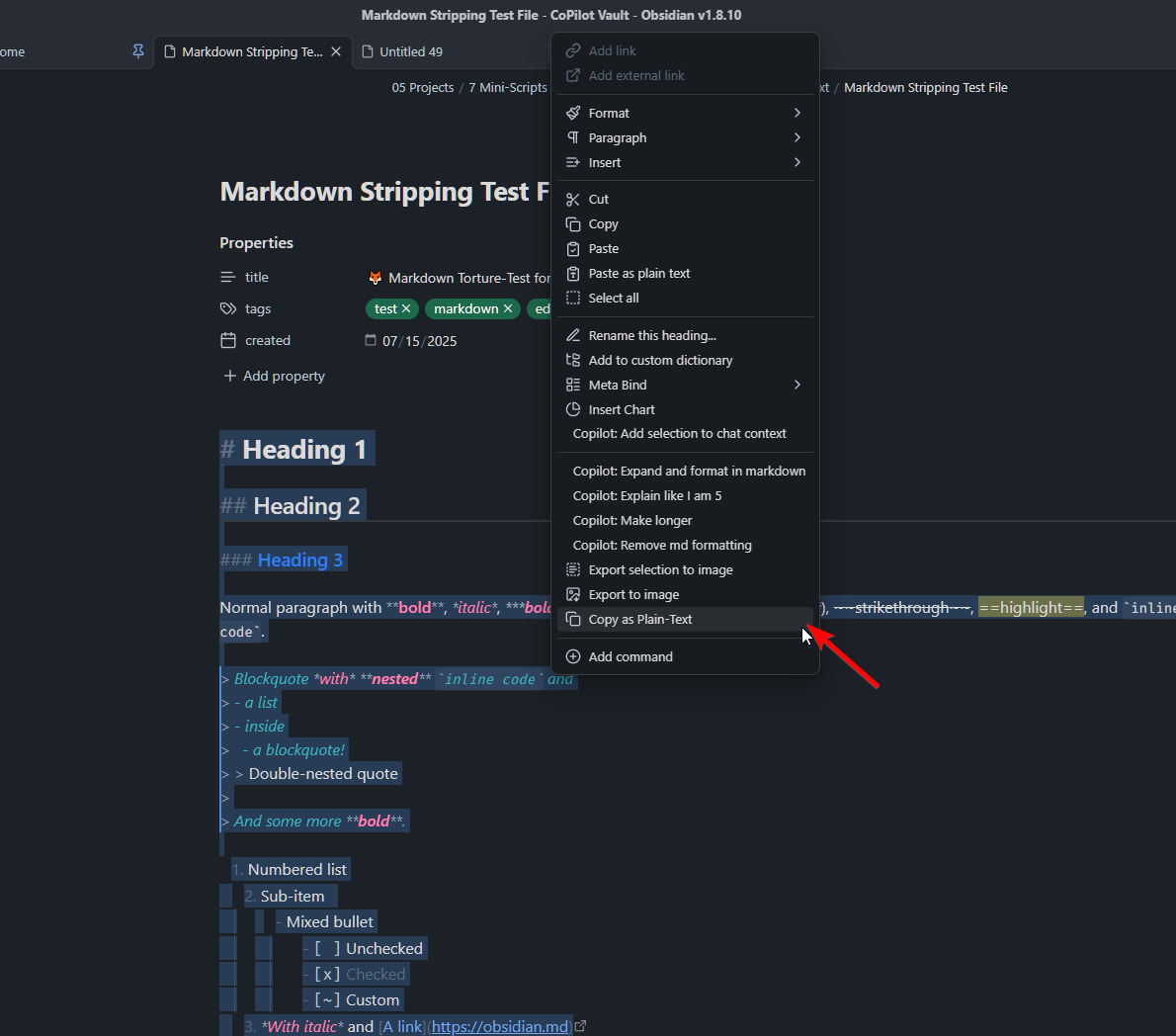 Context menu