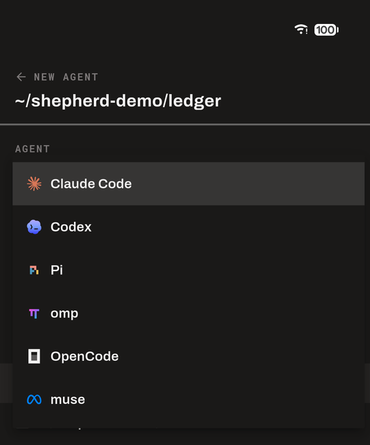 Starting an agent: the folder chosen, and the agents installed on the host to choose from