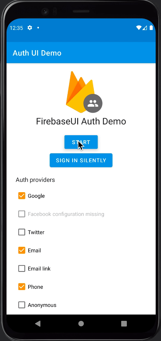 FirebaseUI authentication demo on Android