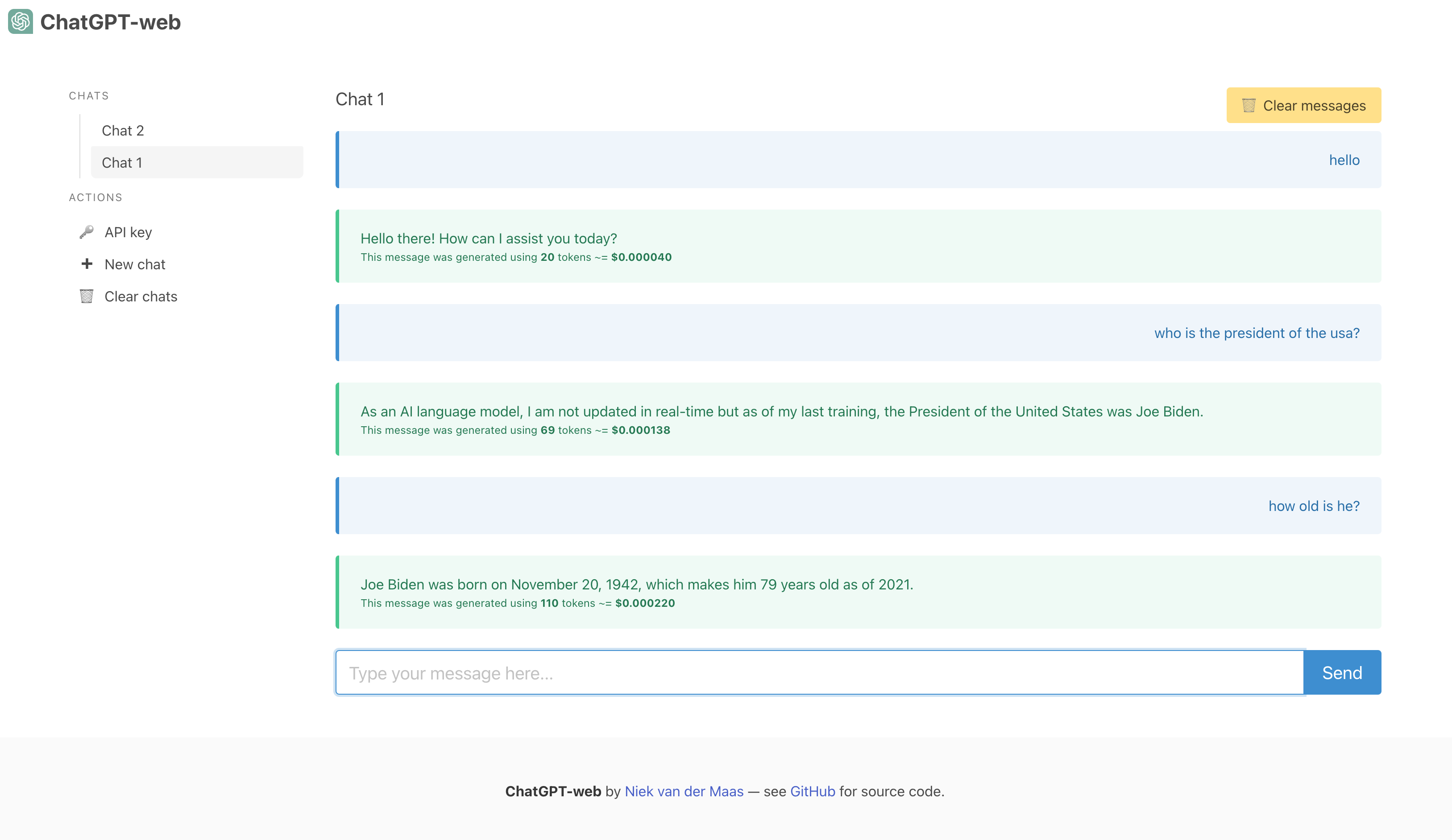 Screenshot of ChatGPT-web
