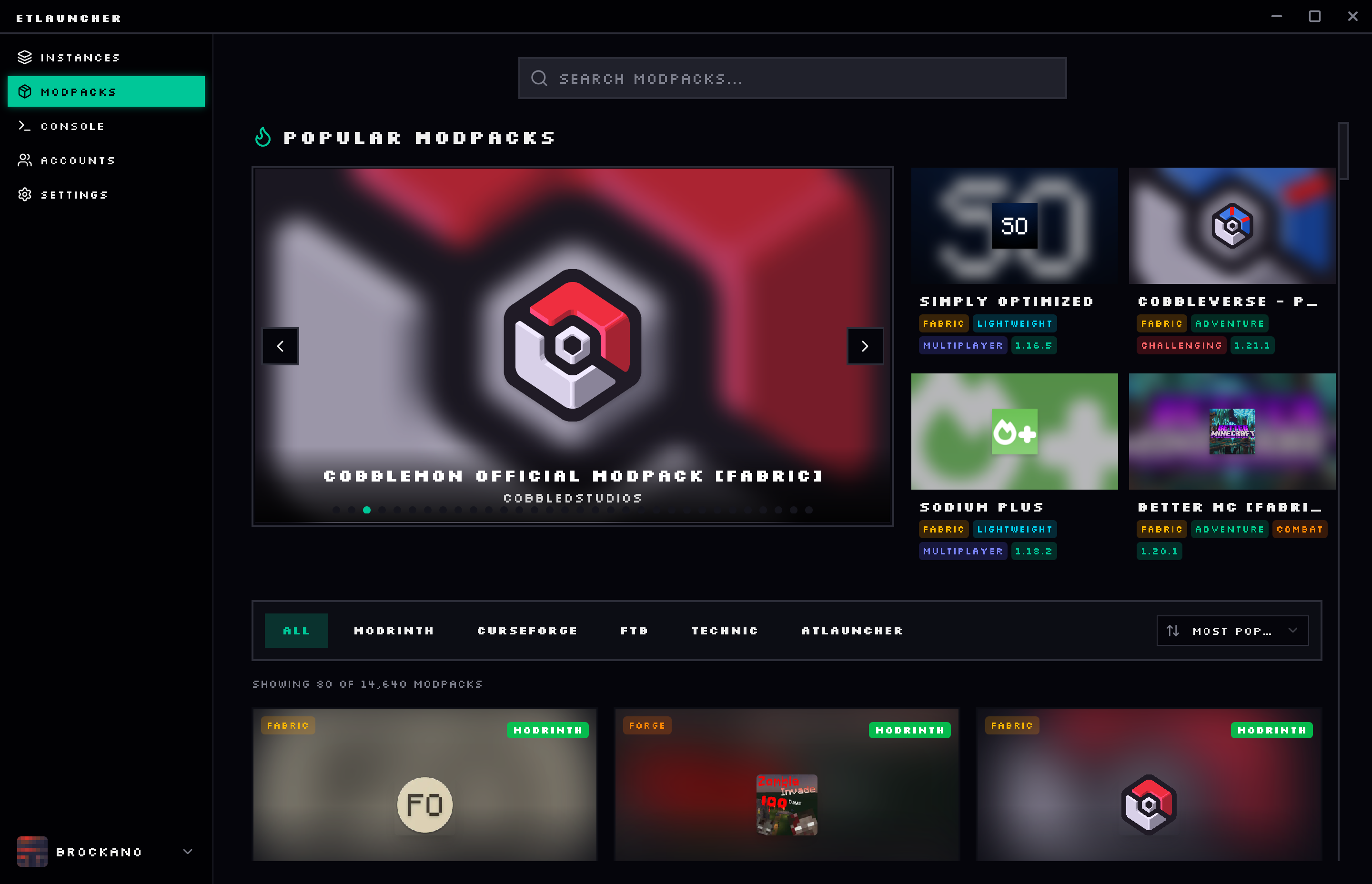 Modpacks browser
