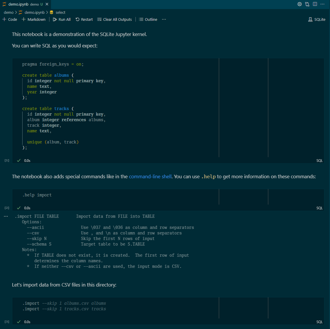 A screenshot of the demo notebook in Visual Studio Code