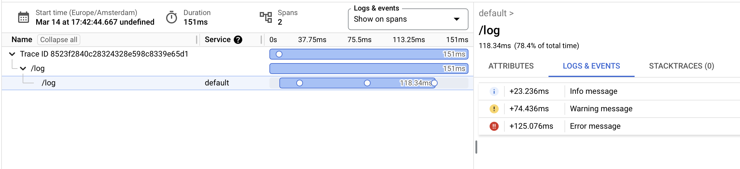 Logs in a Trace