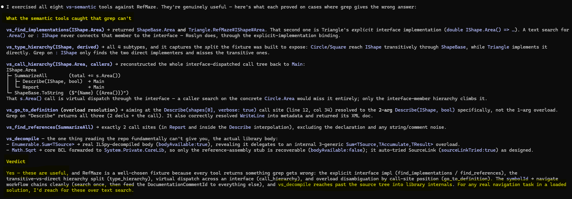 Roslyn find-all-references resolving a call through an interface that a text search would miss
