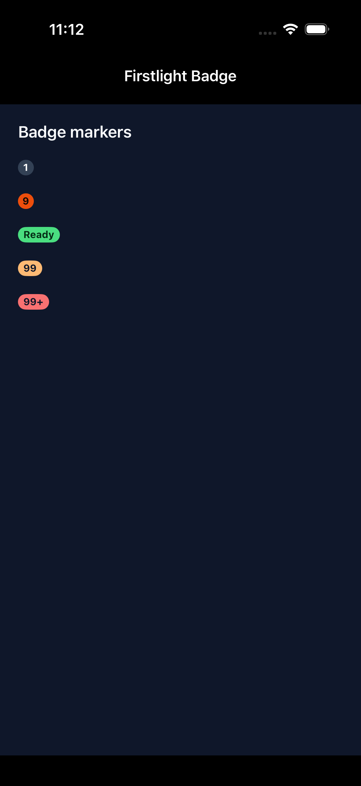 Firstlight Badge rendered on iOS in dark mode