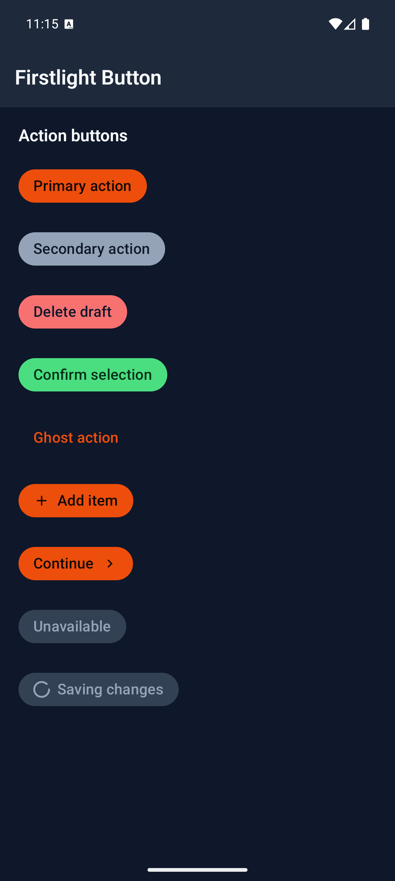 Firstlight Button rendered on Android in dark mode