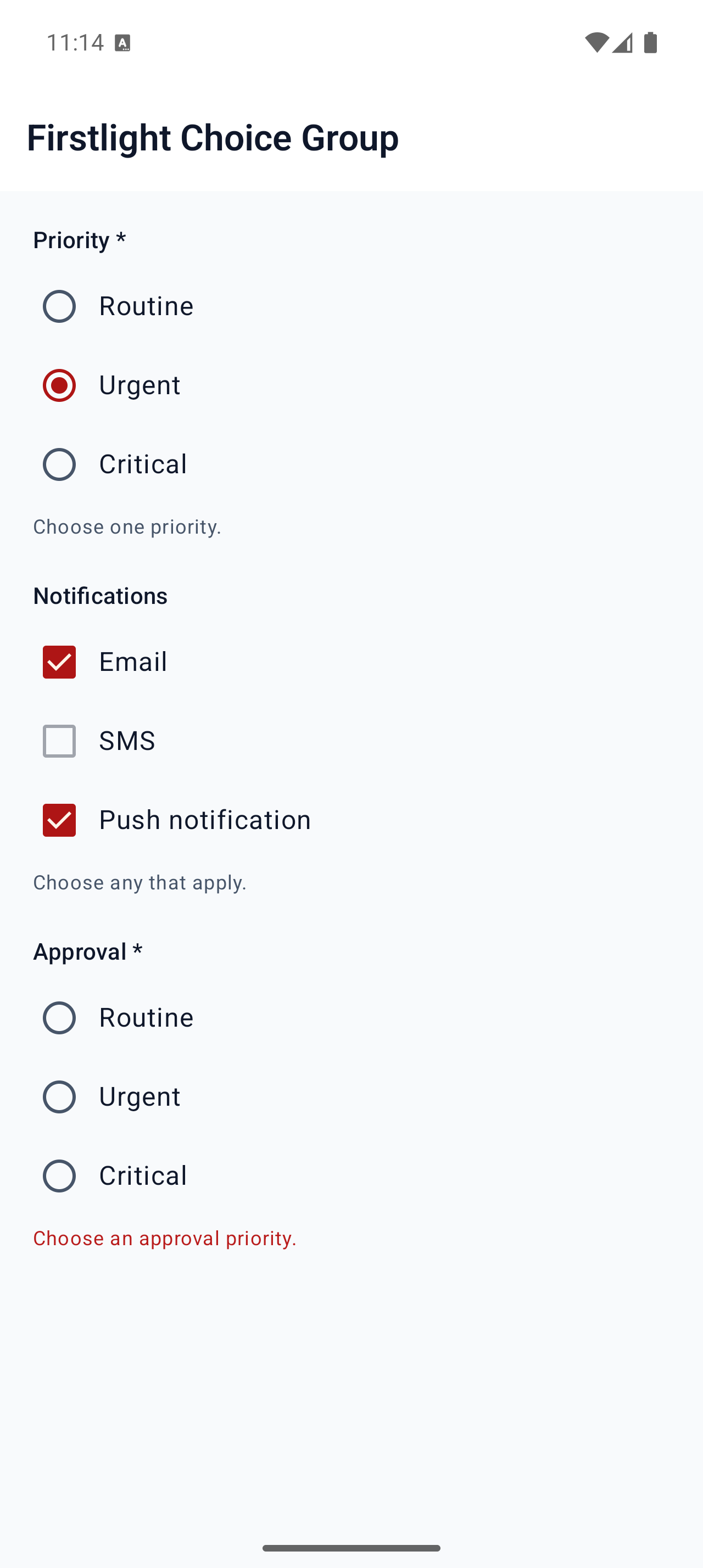 Firstlight Choice Group rendered on Android