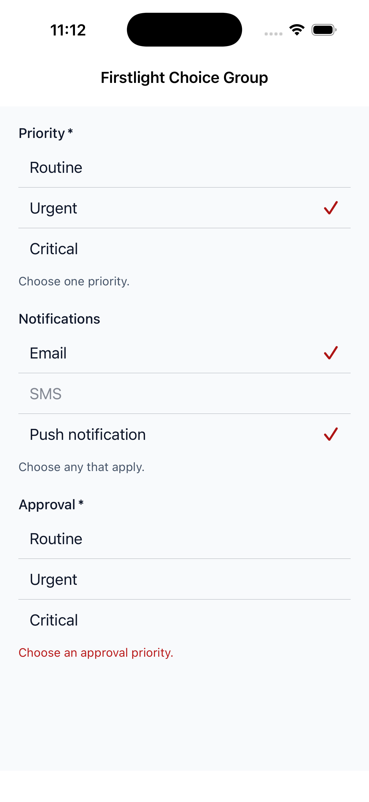 Firstlight Choice Group rendered on iOS