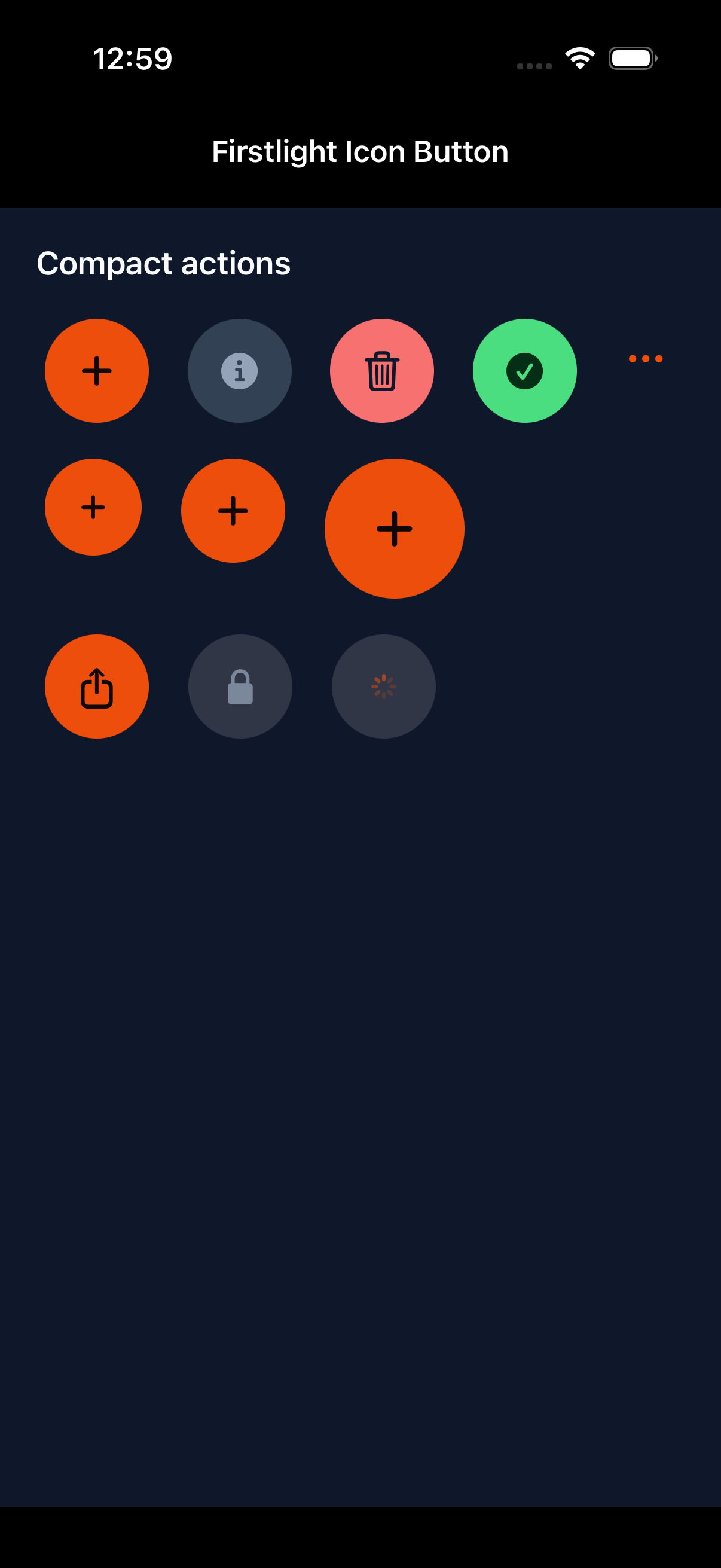 Firstlight Icon Button rendered on iOS in dark mode