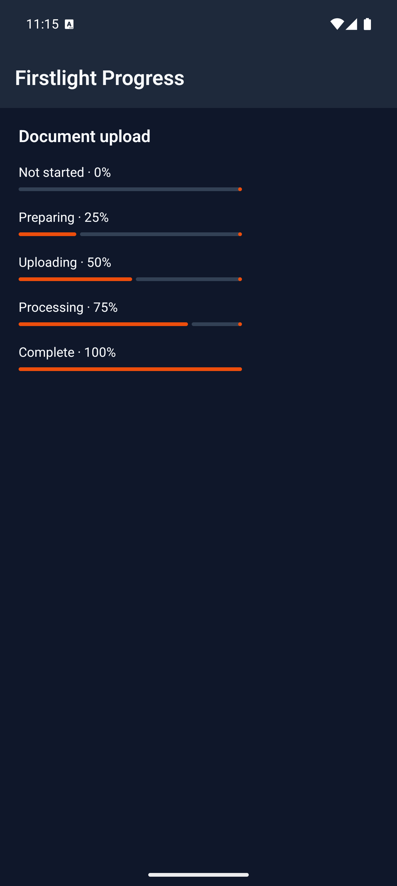 Firstlight Progress rendered on Android in dark mode