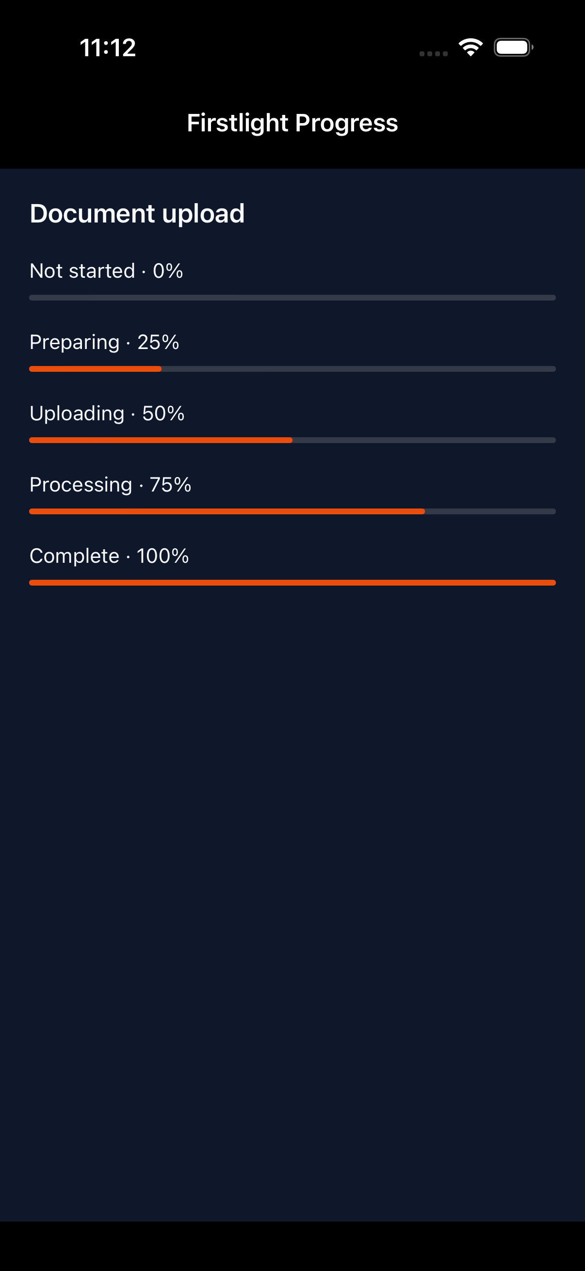 Firstlight Progress rendered on iOS in dark mode