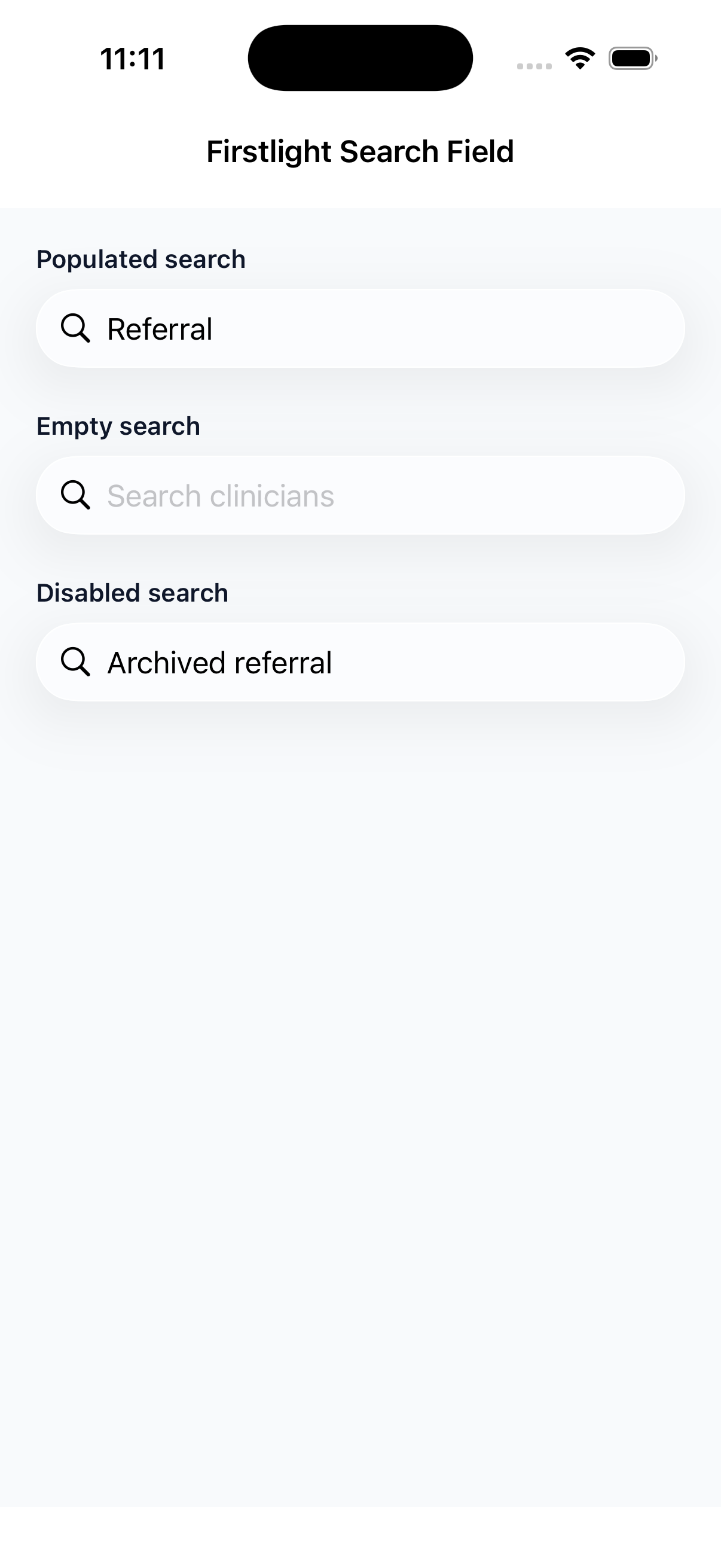 Firstlight Search Field rendered on iOS