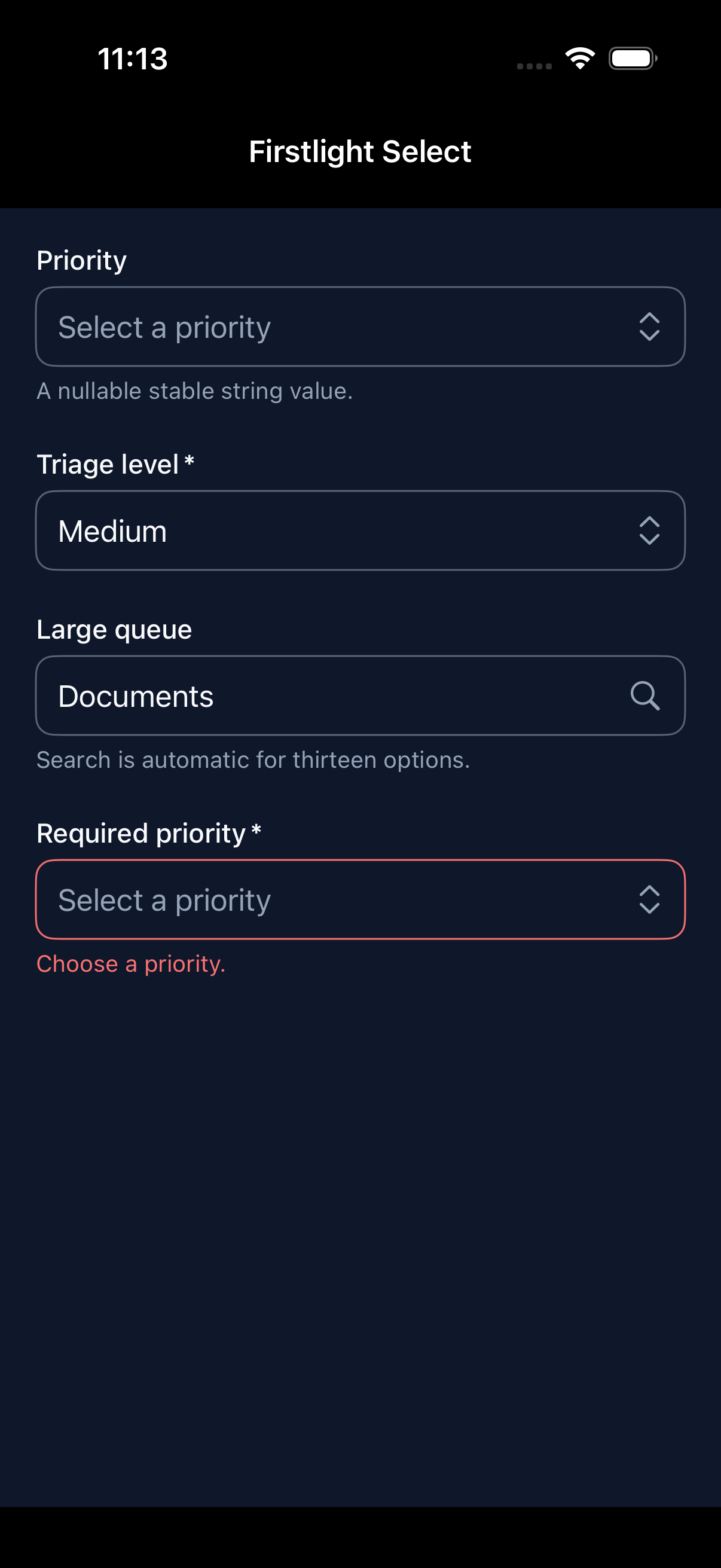 Firstlight Select rendered on iOS in dark mode