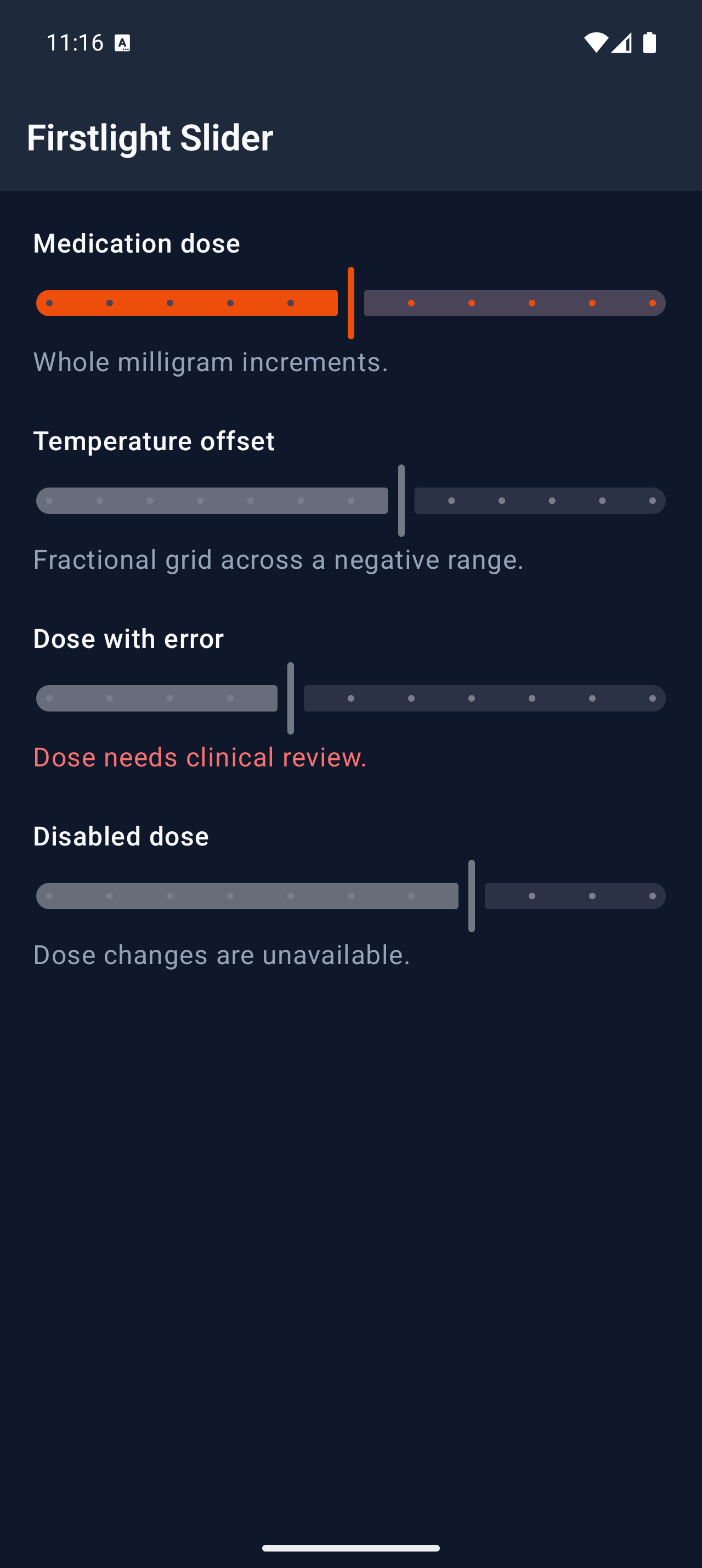 Firstlight Slider rendered on Android in dark mode