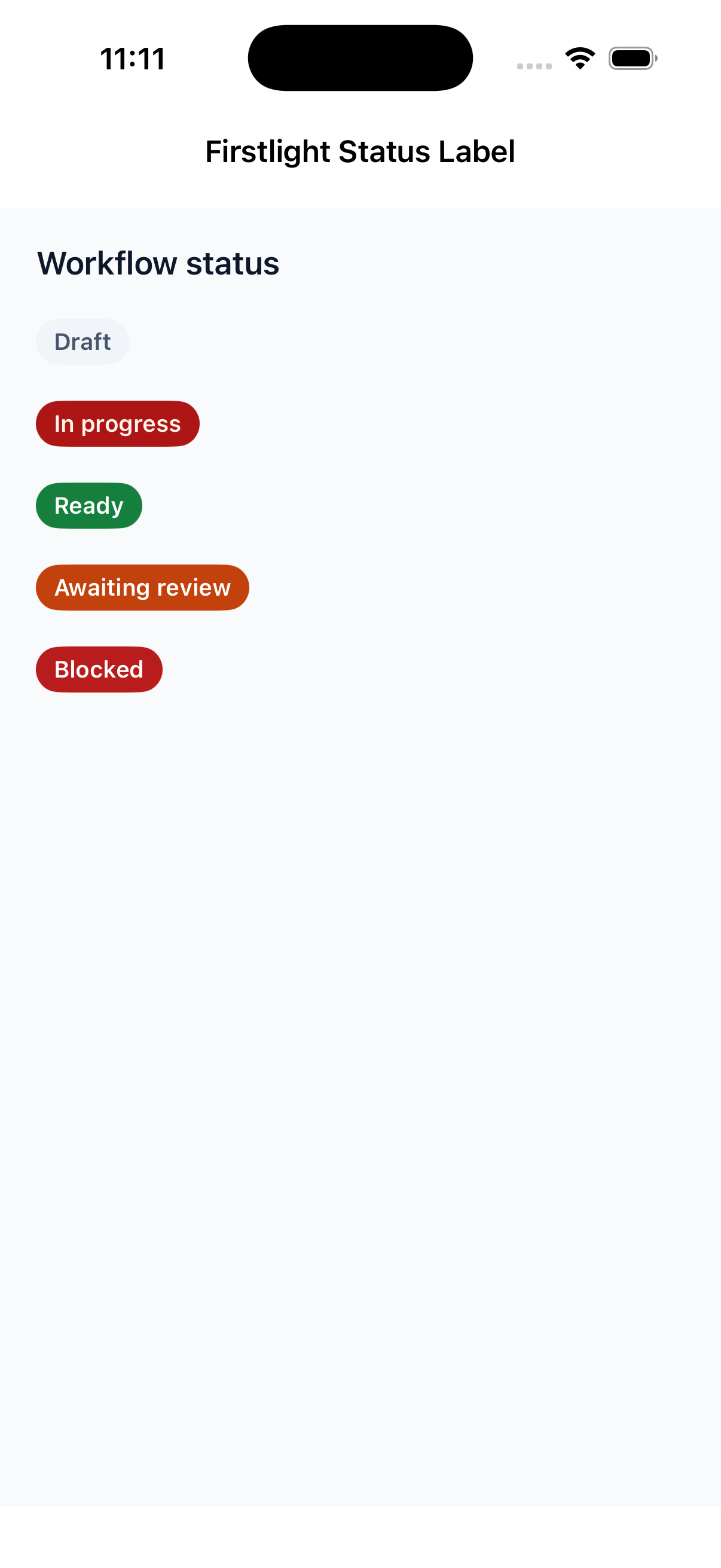 Firstlight Status Label rendered on iOS