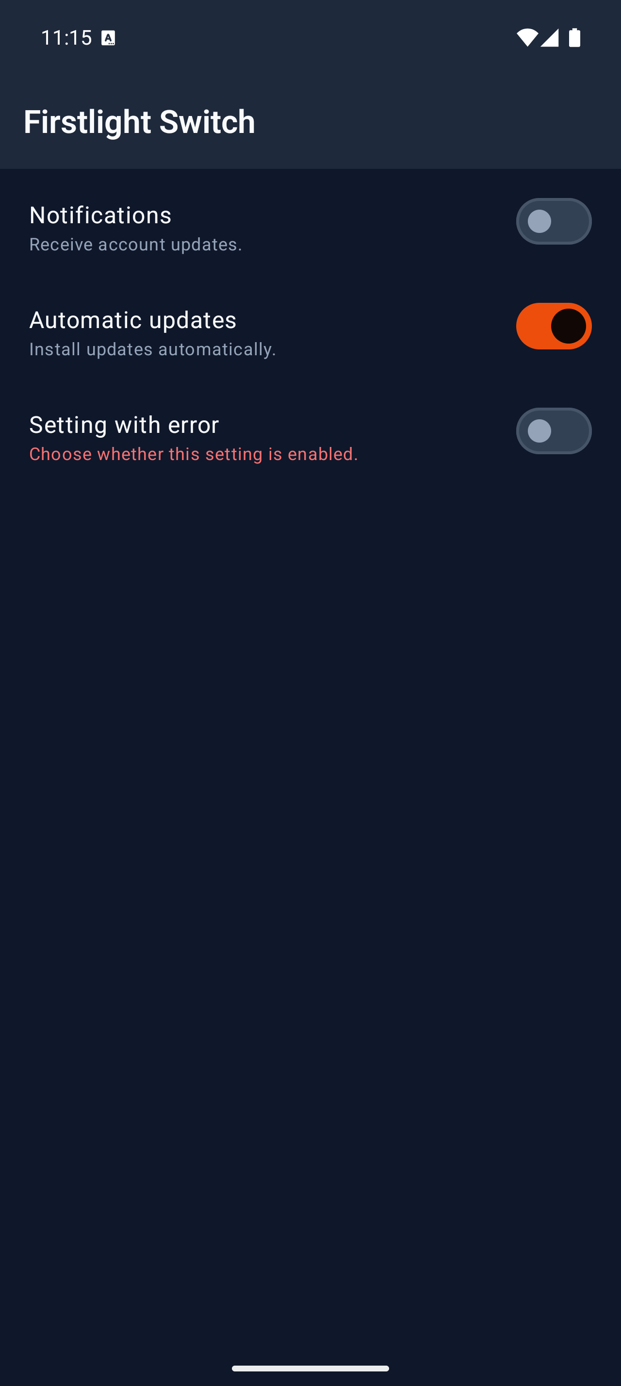 Firstlight Switch rendered on Android in dark mode