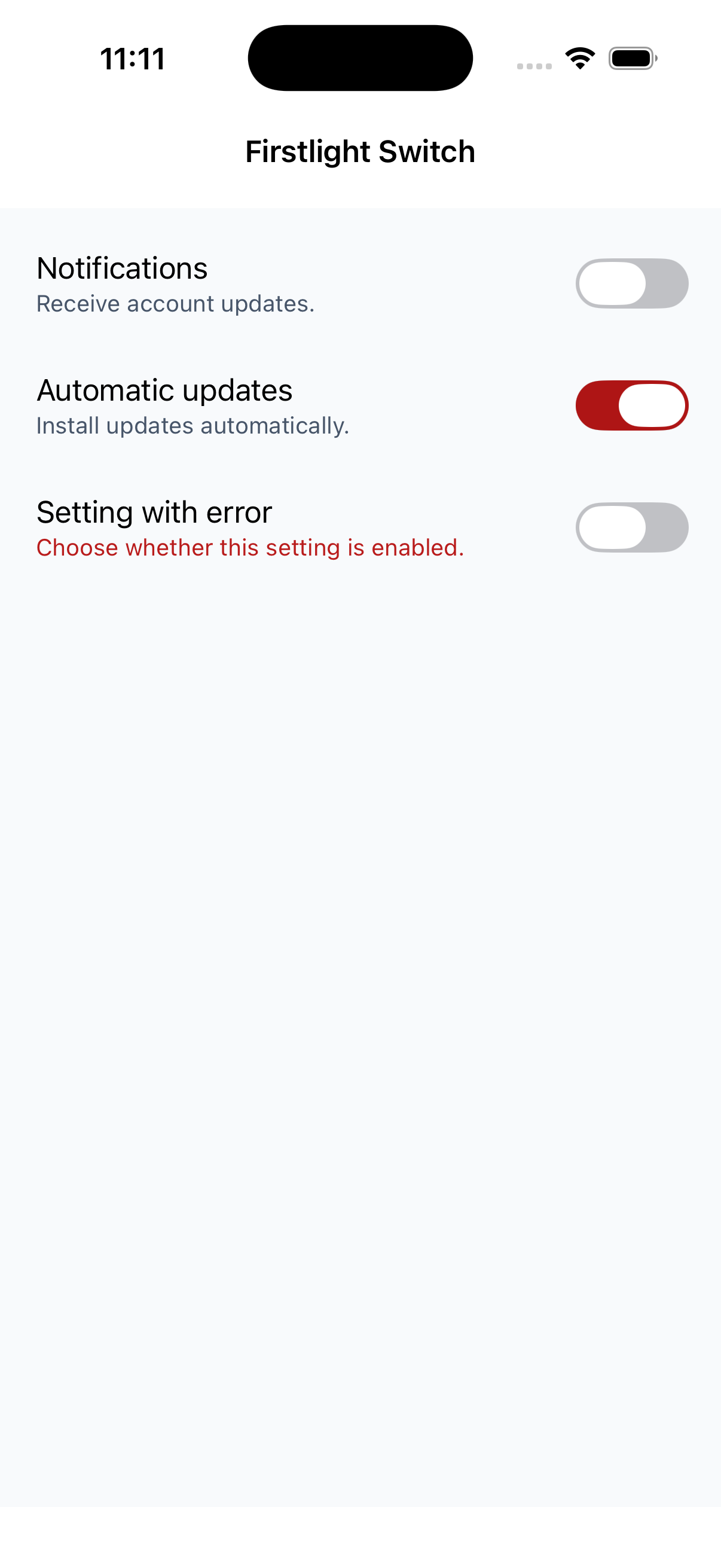 Firstlight Switch rendered on iOS