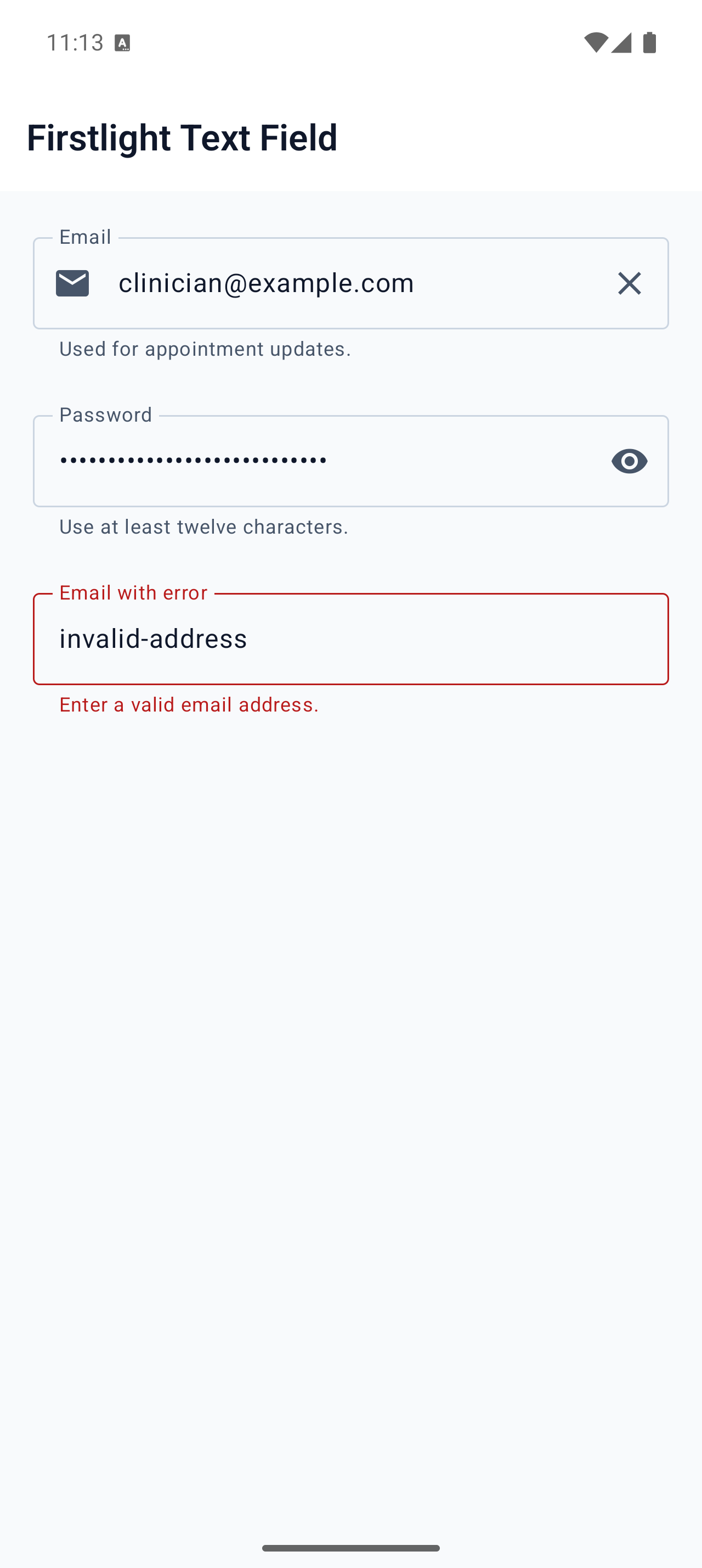 Firstlight Text Field rendered on Android