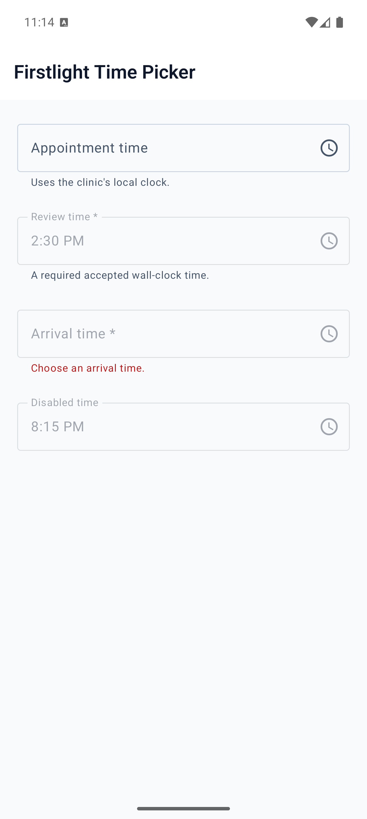Firstlight Time Picker rendered on Android