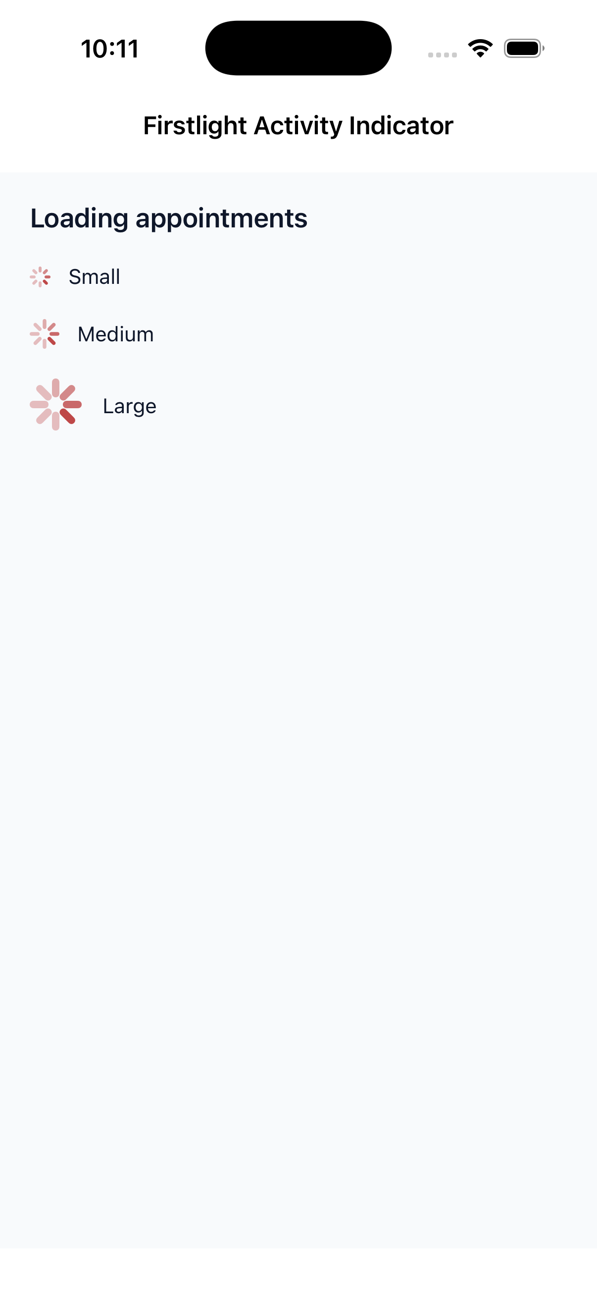 Firstlight Activity Indicator rendered on iOS