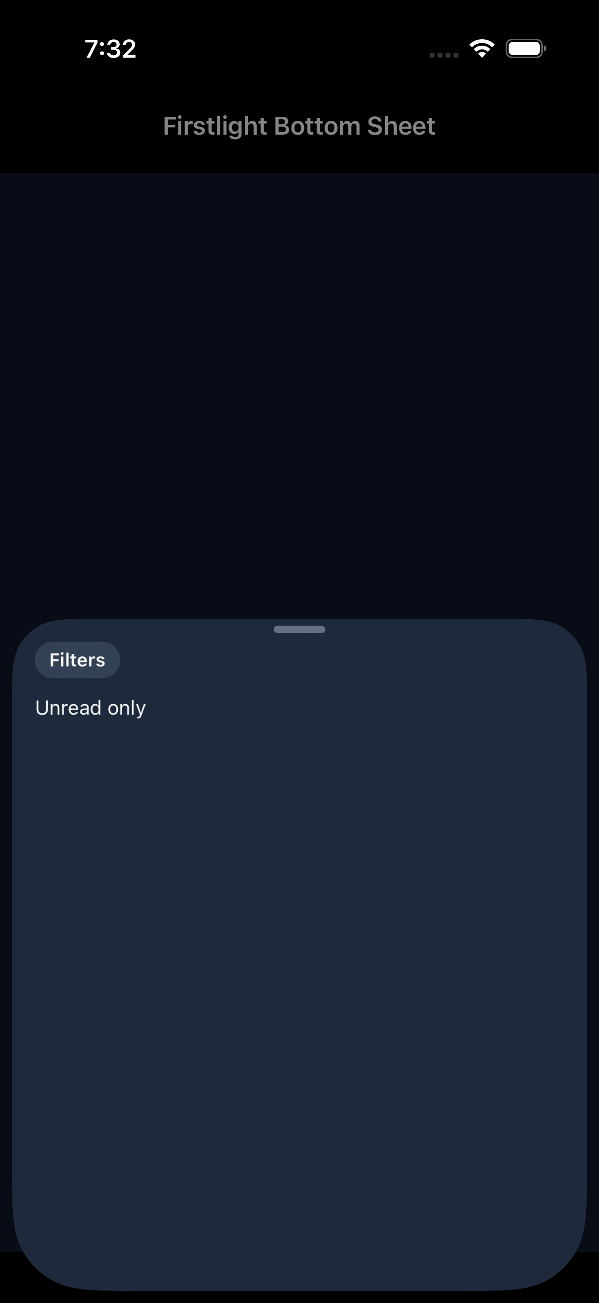 Firstlight Bottom Sheet rendered on iOS in dark mode