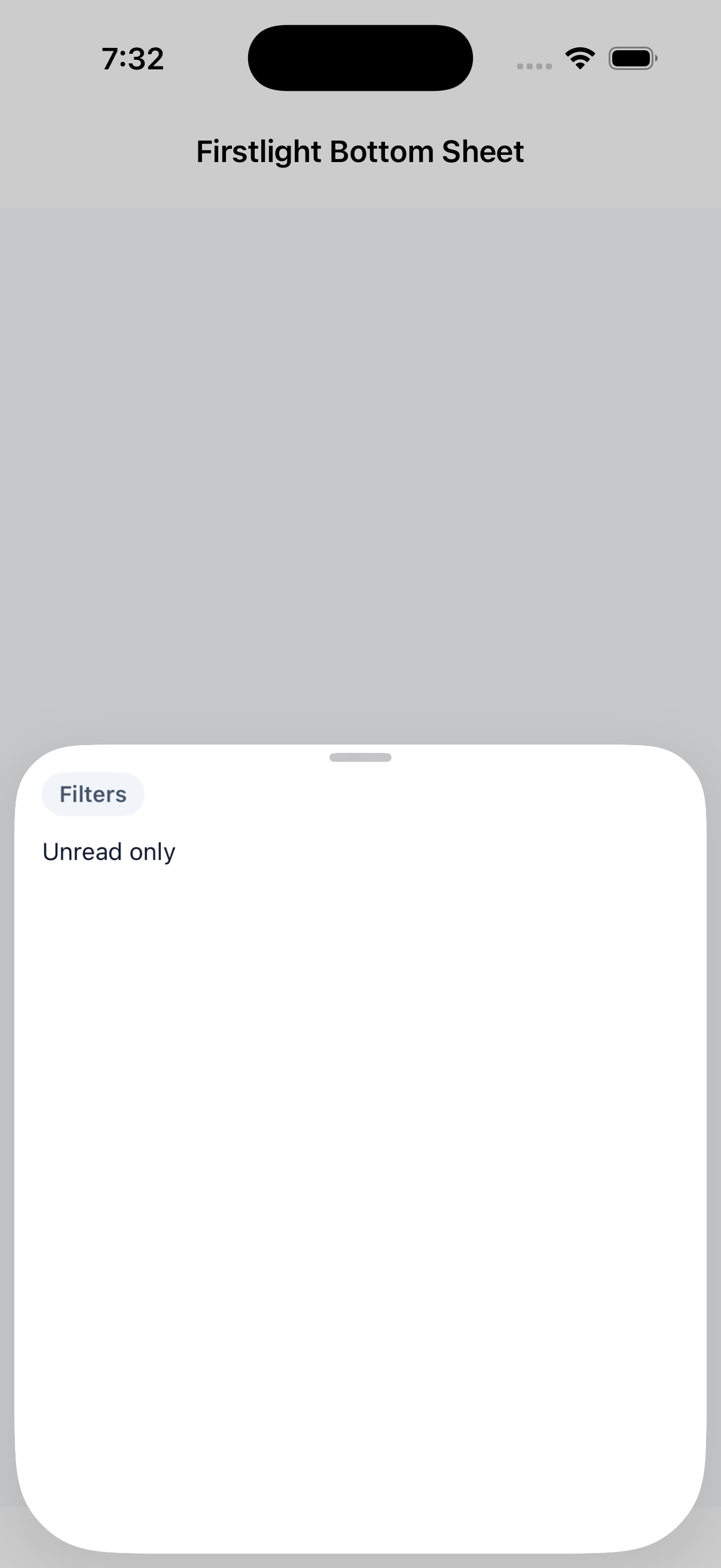 Firstlight Bottom Sheet rendered on iOS