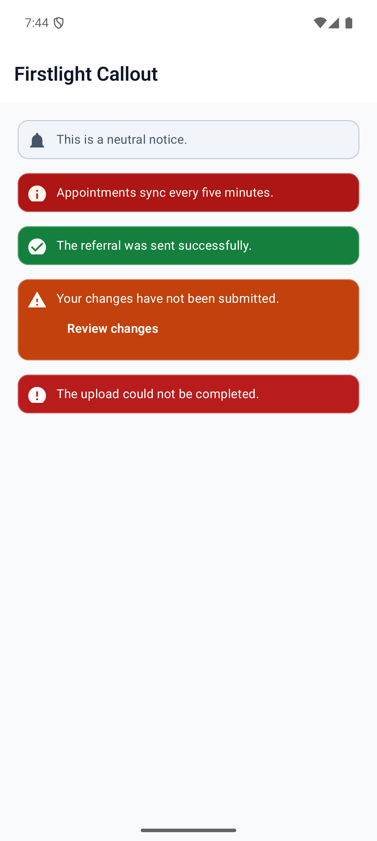 Firstlight Callout rendered on Android