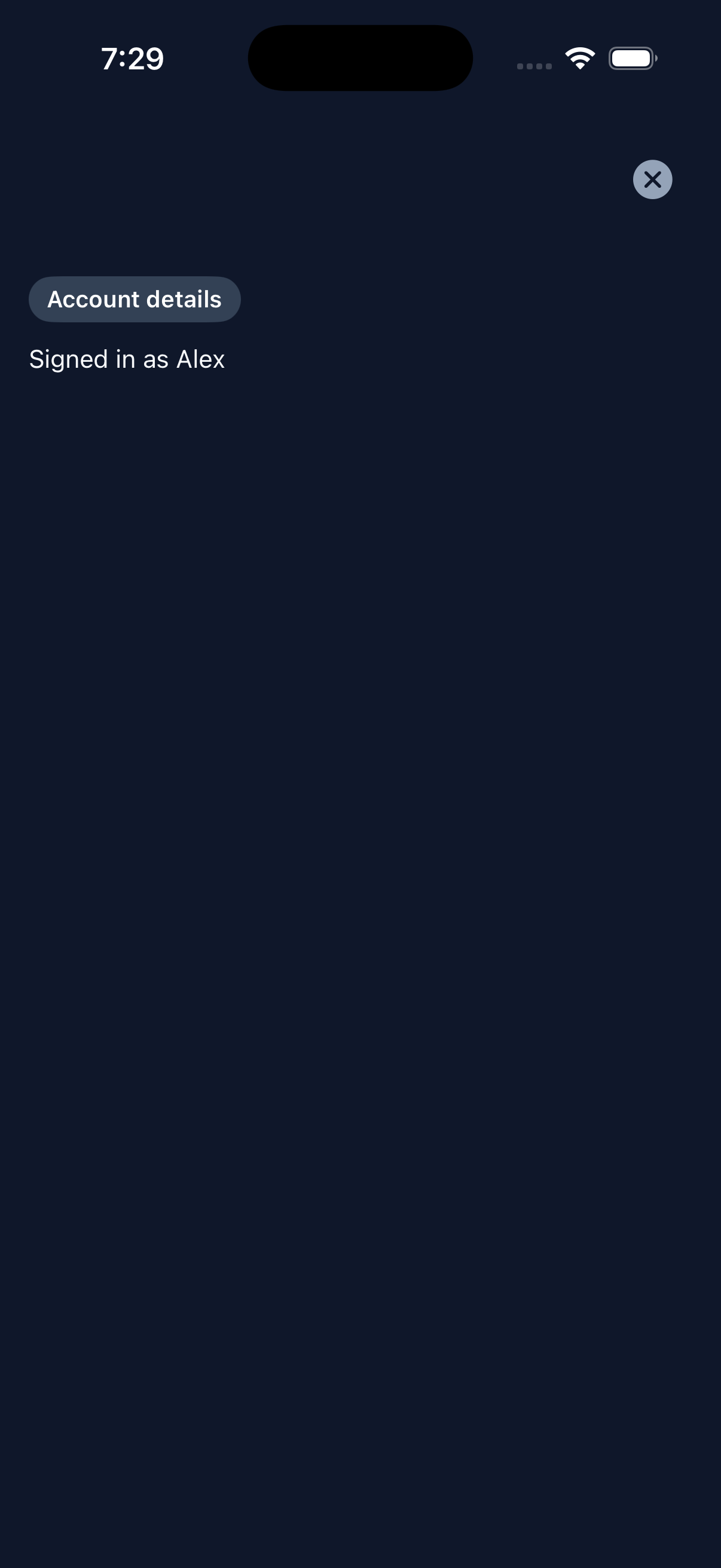 Firstlight Modal rendered on iOS in dark mode