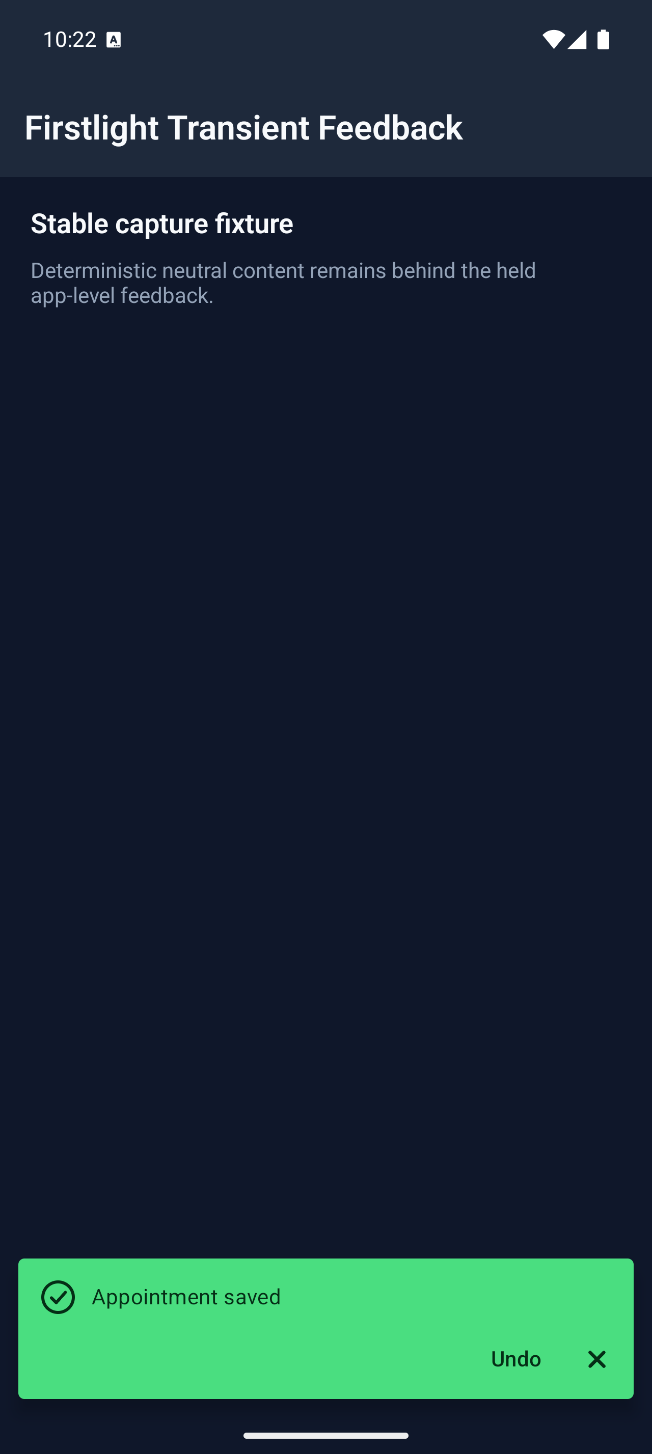 Firstlight Transient Feedback rendered on Android in dark mode
