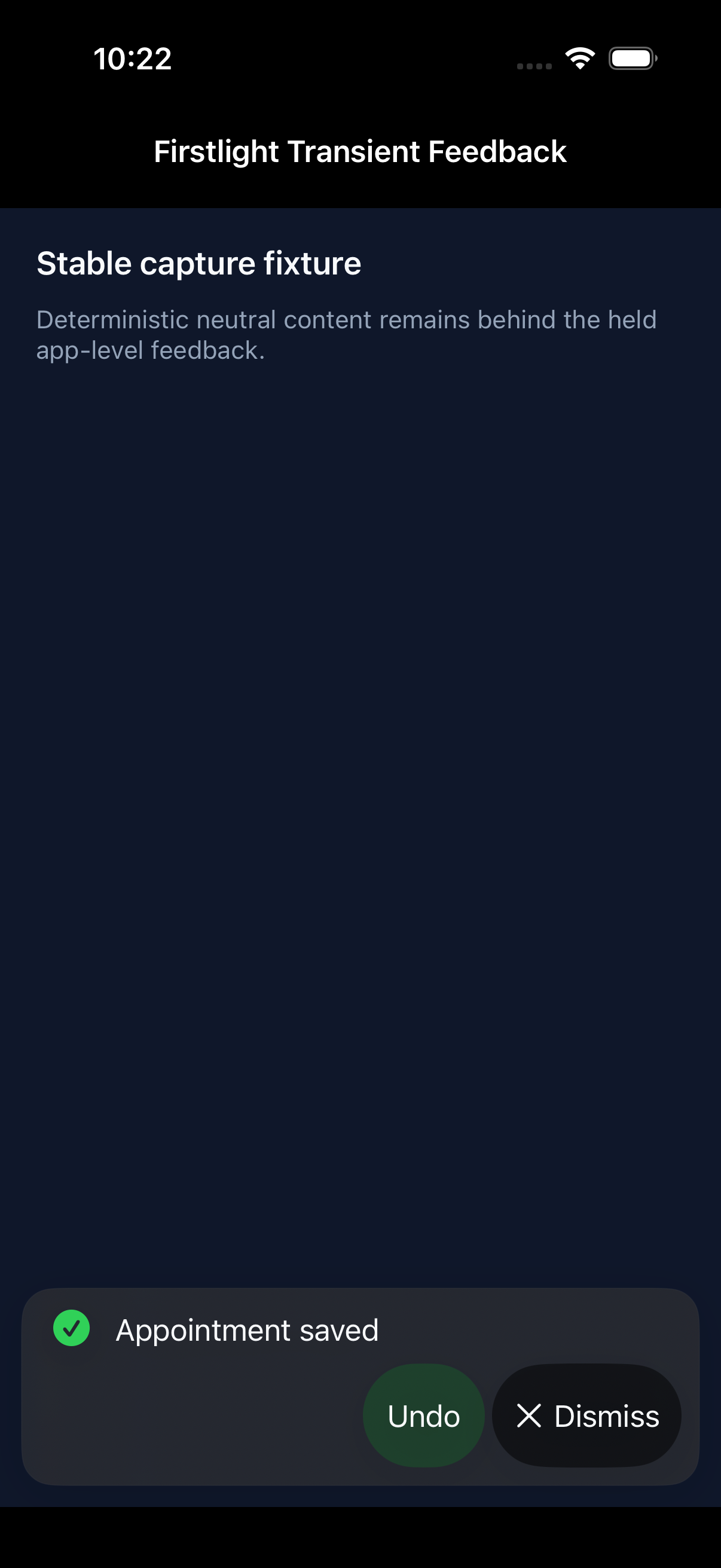 Firstlight Transient Feedback rendered on iOS in dark mode